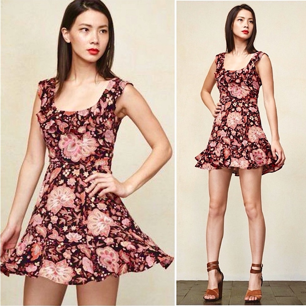 REFORMATION Floral Paisley Print Ruffled Scoop Neck Sleeveless Mini Dress 2
